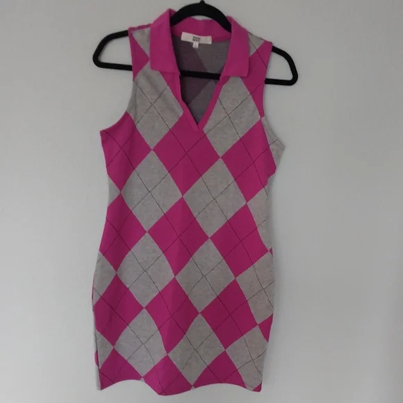Madden Nyc | Dresses | Madden Nyc Sleeveless Pink And Grey Argyle Print  Vneck Polo Dress | Poshmark